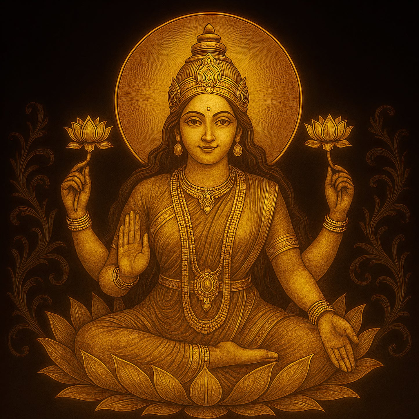 Lakshmi Digital Art – High Resolution Hindu Goddess Lotus Illustration