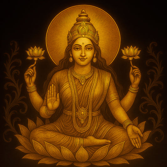 Lakshmi Digital Art – High Resolution Hindu Goddess Lotus Illustration